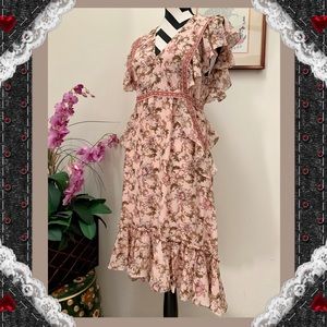 Max Studio London Floral Print Hi-Low Ruffle Dress